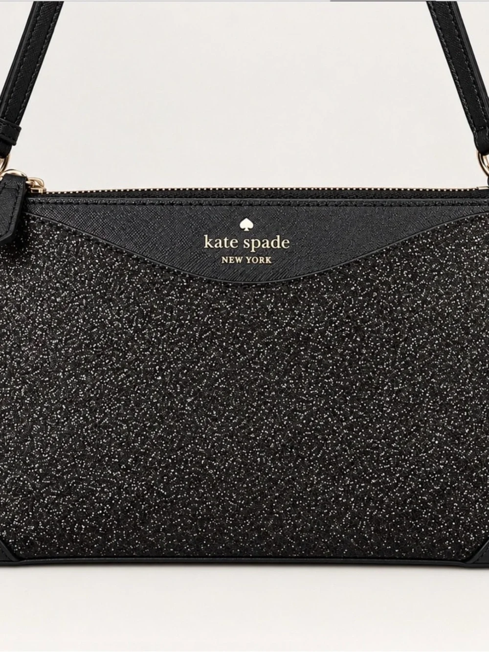 kate spade Black Glitter Shoulder Bag with Gold Logo